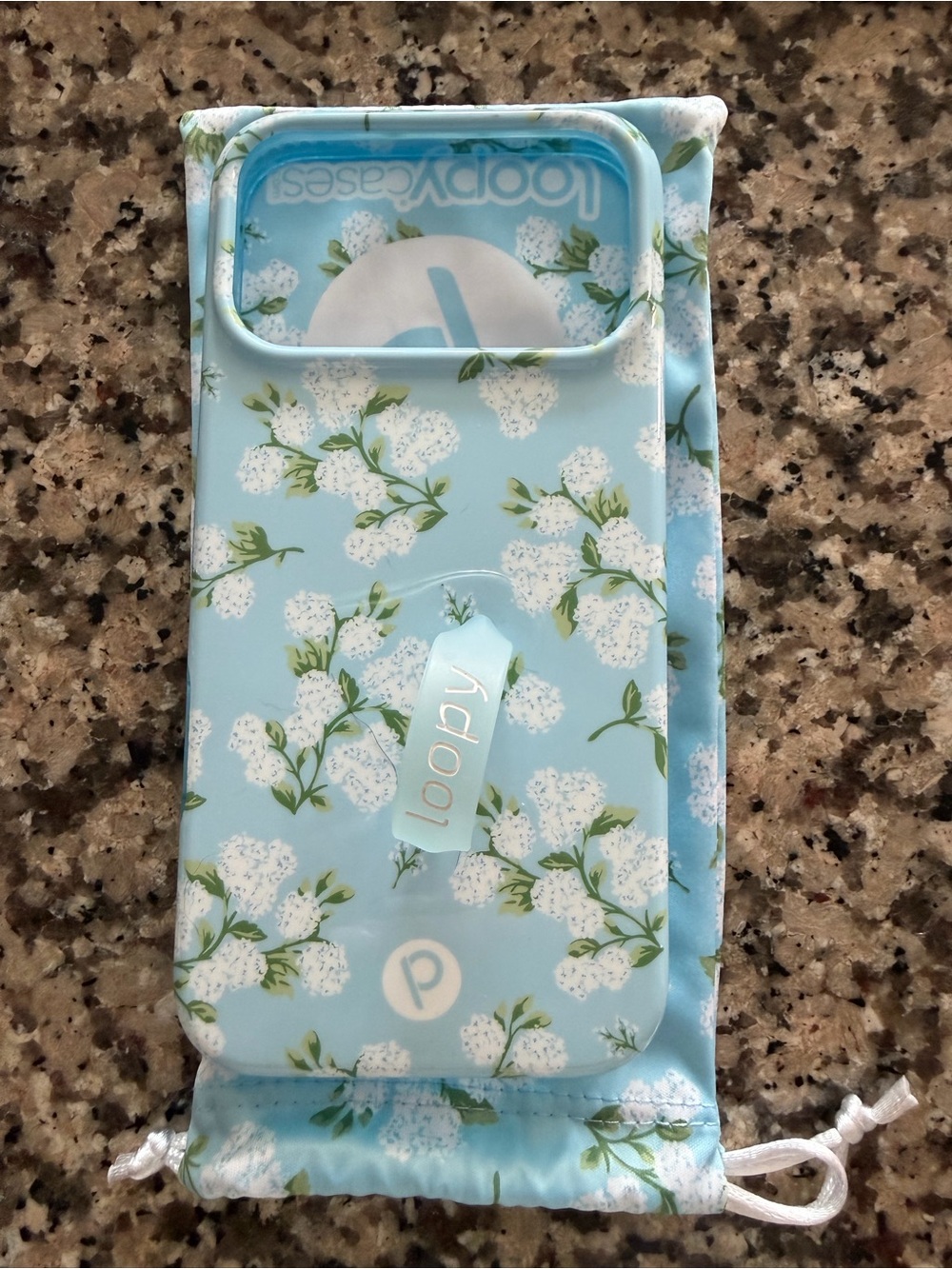 Loopy Case Light Blue Floral Phone Grip Case with White Blossoms 17 Pro Max